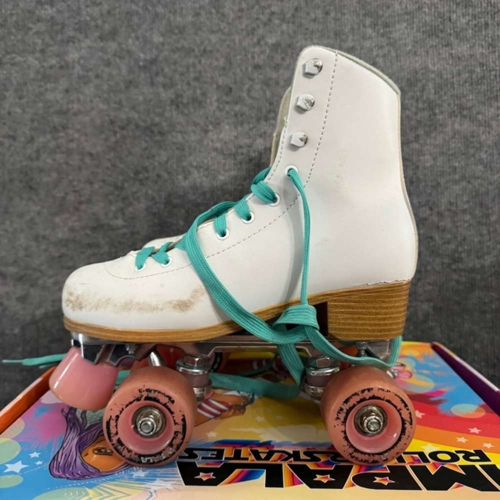 Impala Sidewalk Roller Skates White Pink Teal Womens Size 7 Quad Skates Retro